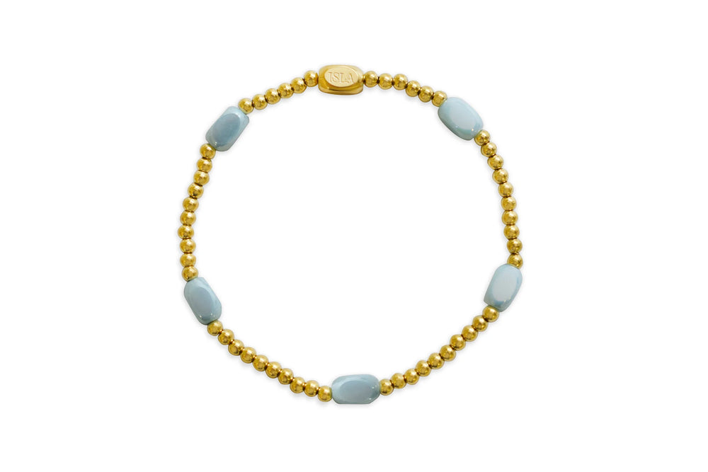 "Here and There" Beaded Bracelet- Gold/Blue Sky