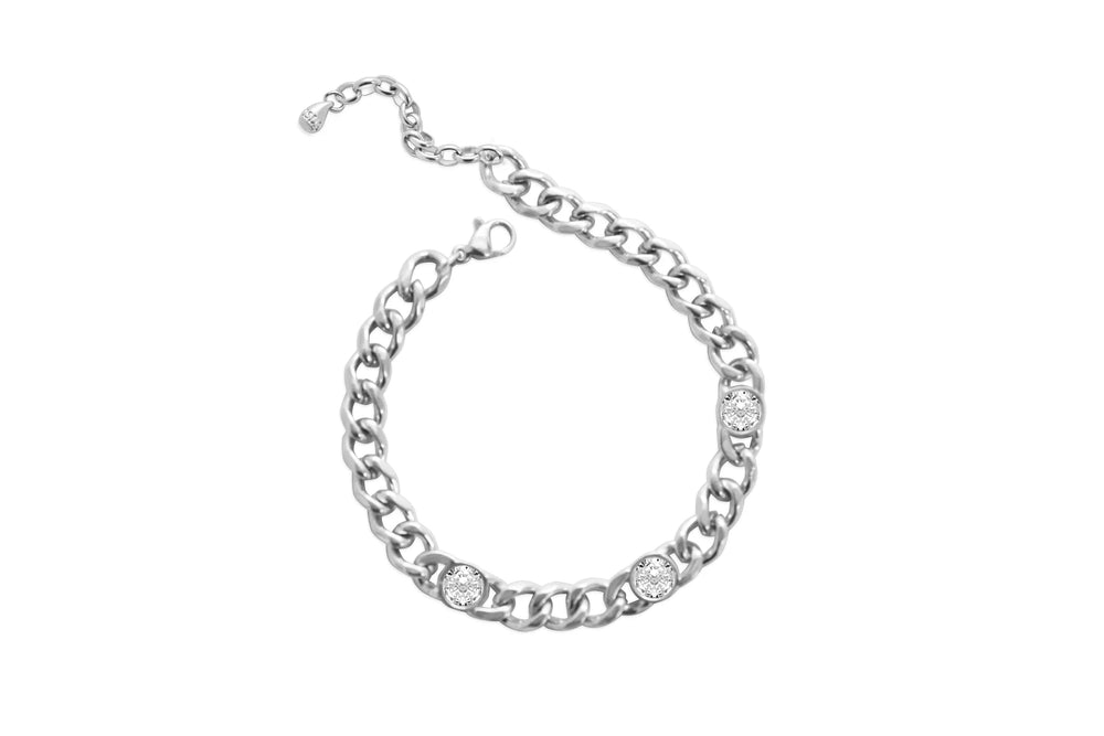 Cuban Link Chain Bracelet- Silver w/ CZ