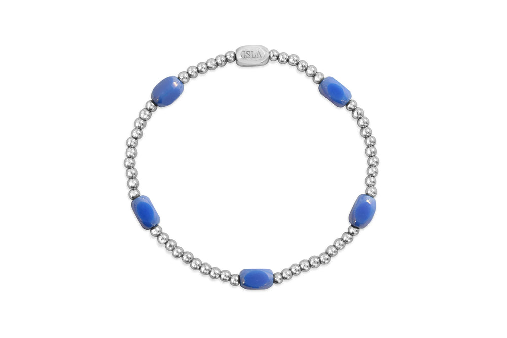 "Here and There" Beaded Bracelet- Silver/Periwinkle