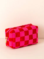 Cara Check Pattern Cosmetic Pouch- Red/Pink