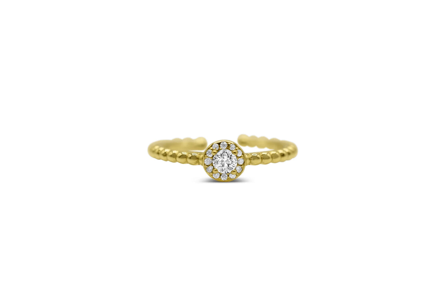 It Fits! Round Solitaire Halo Droplet Ring- Gold