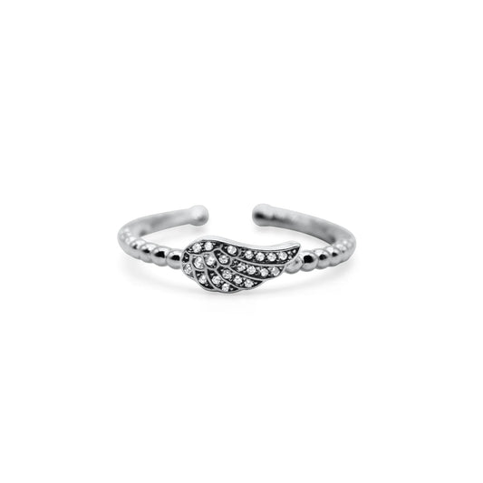 Pavé Wing Droplet Ring- Sterling Silver