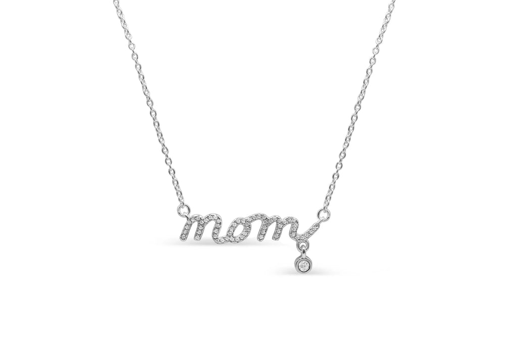 Pave Mom CZ Dangle Necklace- Sterling Silver