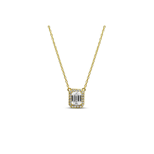 Vertical Baguette Halo Necklace- Gold