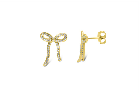 CZ Bow Stud- 14k Gold