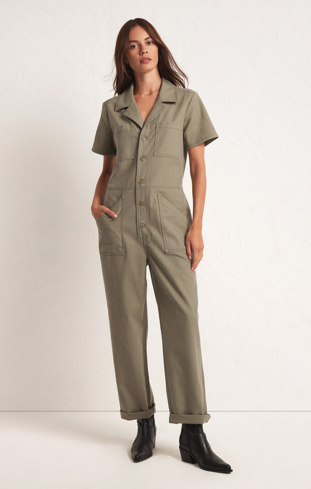 Stevie Stretch Twill Jumpsuit- Willow
