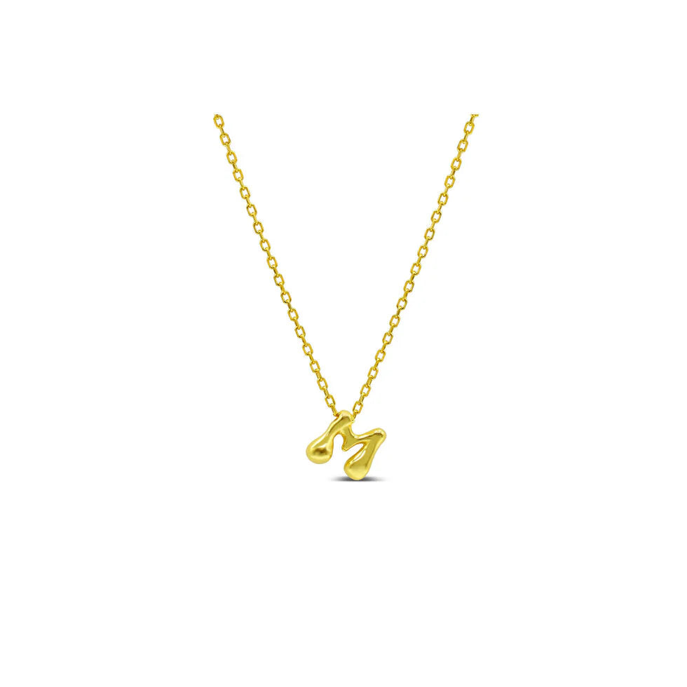 Bubble Loveable Letter Necklace- 14k Gold