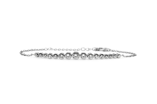 Graduated Bezel Solitaire Tennis Chain Bracelet- Sterling Silver