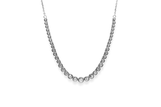 Graduated Bezel Solitaire Tennis Chain Necklace- Sterling Silver