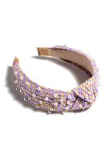 Pearl Embellished Knotted Headband- Lilac