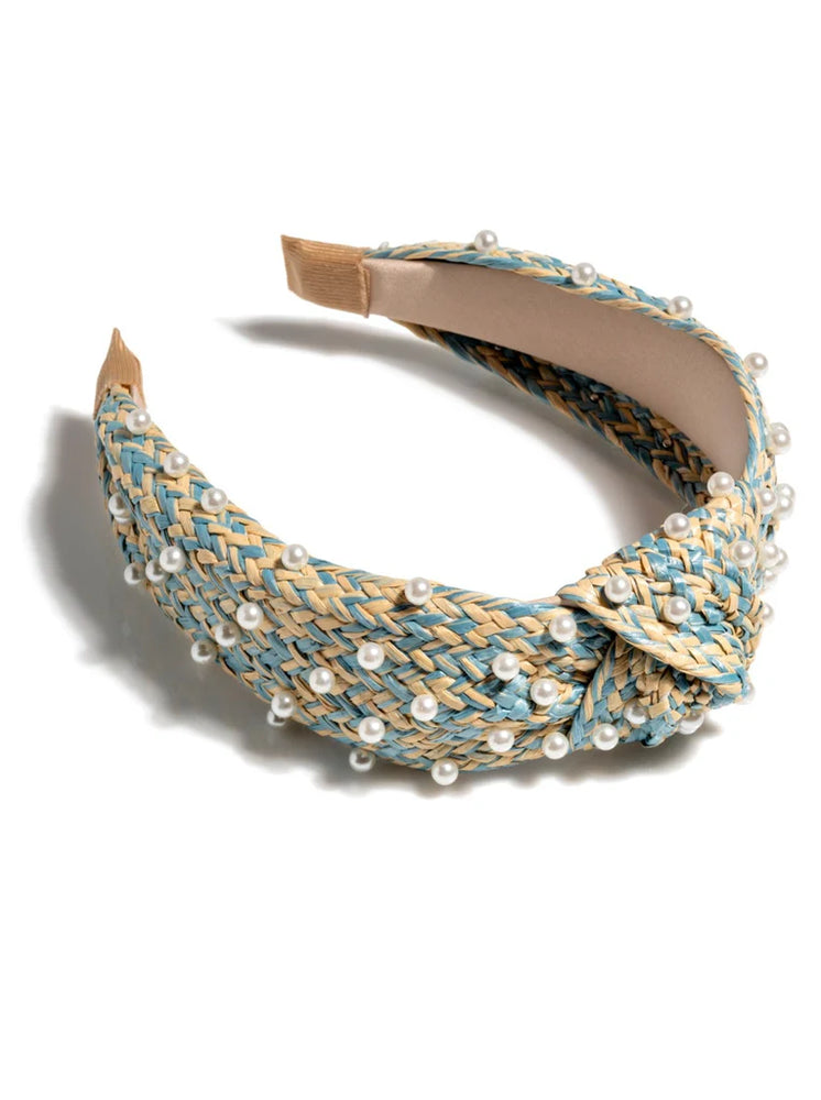 Pearl Embellished Knotted Headband- Turquoise