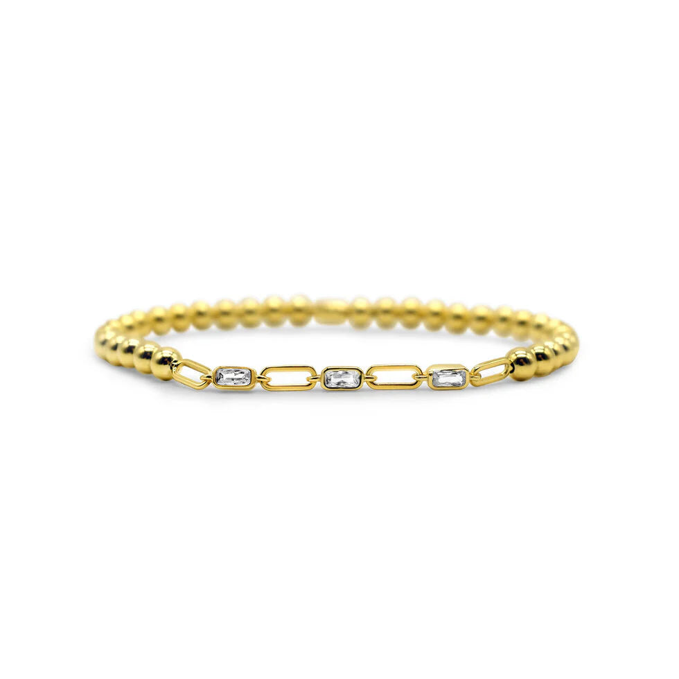 Stretch Chain Bracelet- Baguette Bezel in 14K Gold