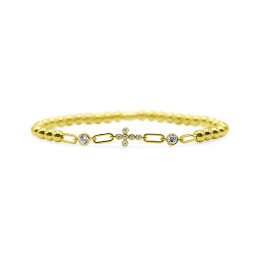 Stretch Chain Bracelet- Bezel Cross 14K Gold