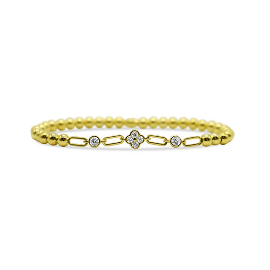 Stretch Chain Bracelet- Bezel Clover 14K Gold