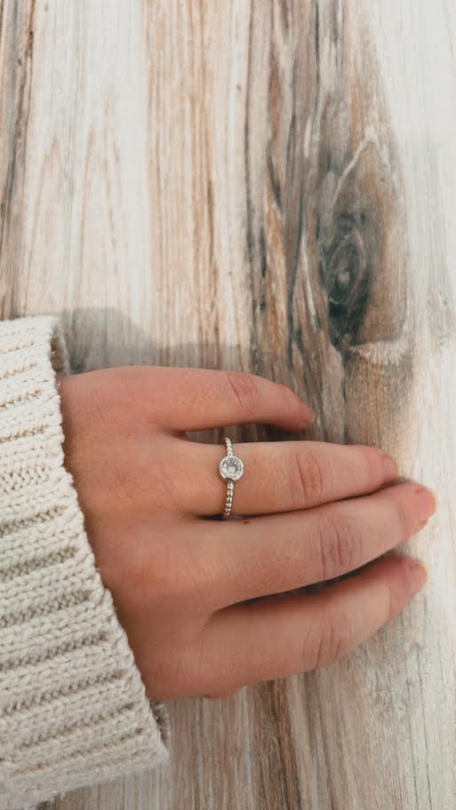 Droplet Wire Ring -Silver Clear CZ Bezel