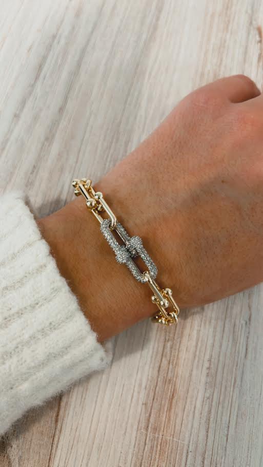 Tiffany Link Bracelet with CZ Link- Gold