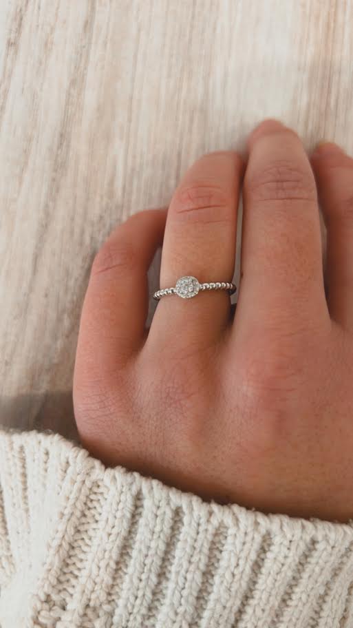 It Fits! Round Solitaire Halo Droplet Ring- Sterling Silver