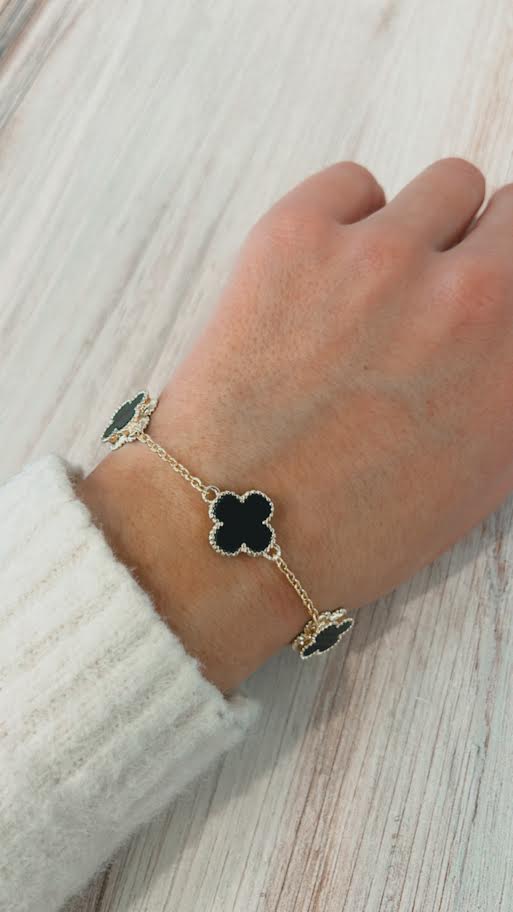 4 Station Clover Bracelet- Black