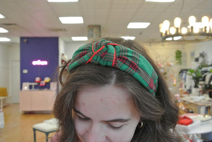 Knotted Plaid Headband- Emerald