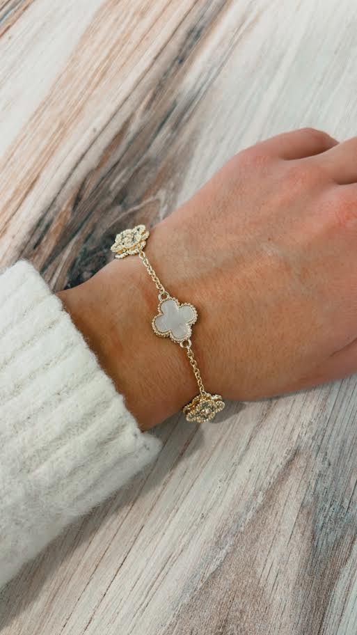 4 Station Clover Bracelet- MOP + CZ