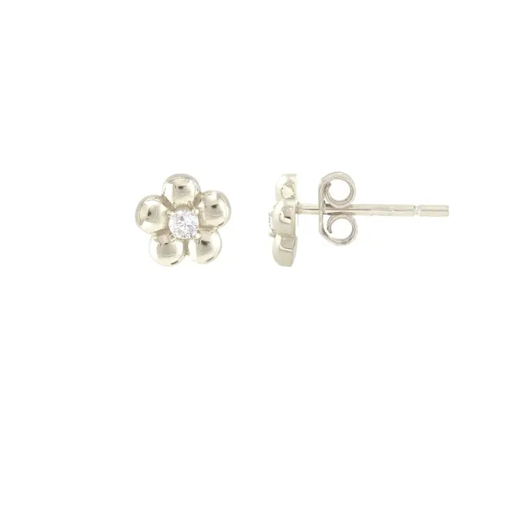 Silver Flower Crystal Stud Earrings