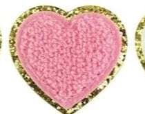 Self Adhesive Chenille Heart Patch- Pink