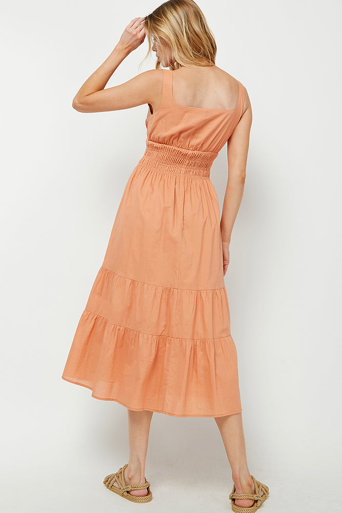 Midi Smocked Waist Dress- Apricot
