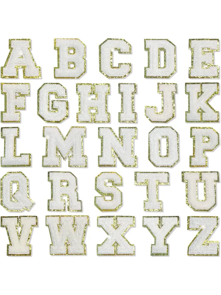 Adhesive Chenille Letter Patch- White/Gold