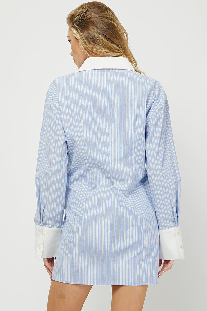 Mini Shirt Strap Dress- Blue/White