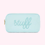 "Stuff" Embroidered Small Pouch- Sky