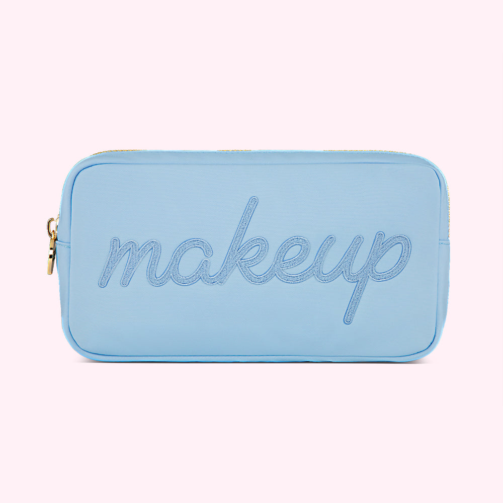 "Makeup" Embroidered Small Pouch- Periwinkle