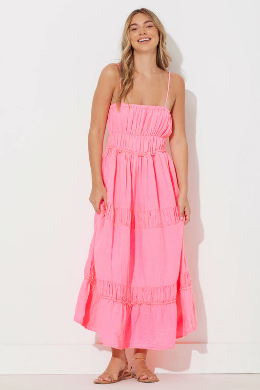 Solid Gauze Maxi Dress- Hot Pink