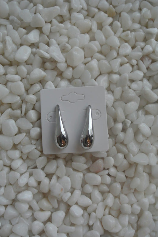 Elongated Bean Post Earrings- Silver