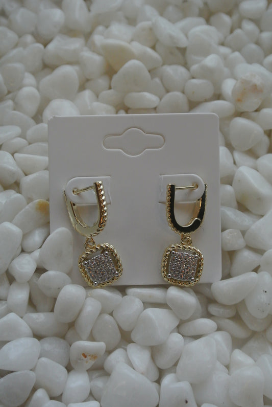 Gold Twist Earrings with Pave Square