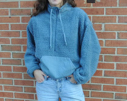 Fuzzy Fleece Half Zip- Stone Blue