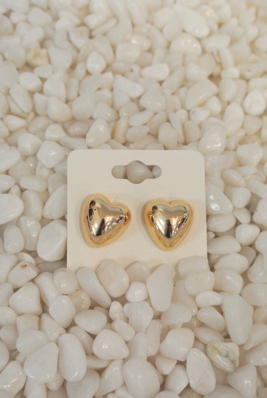 Gold Puffed Heart Stud