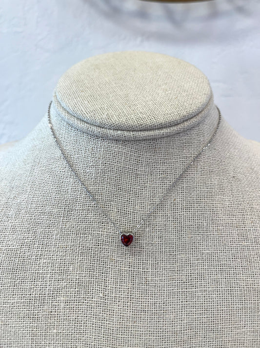 Bezel Heart Necklace- Garnet/January