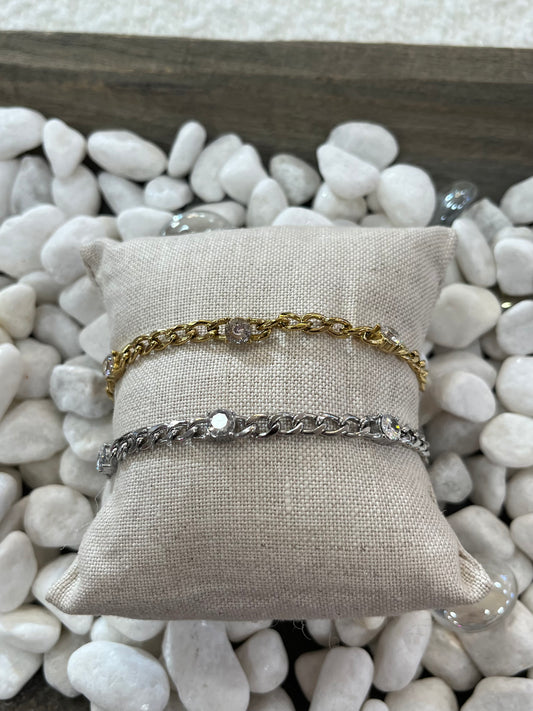 Everyday Chain Bracelet- Petite Cuban Link + CZ Bracelet- Silver