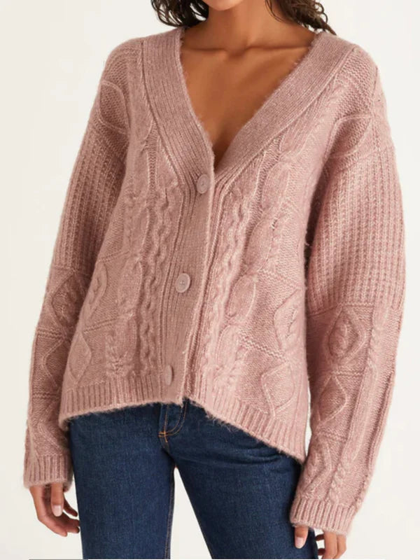 Ryleigh Cable Knit Cardigan- Sweet Pink