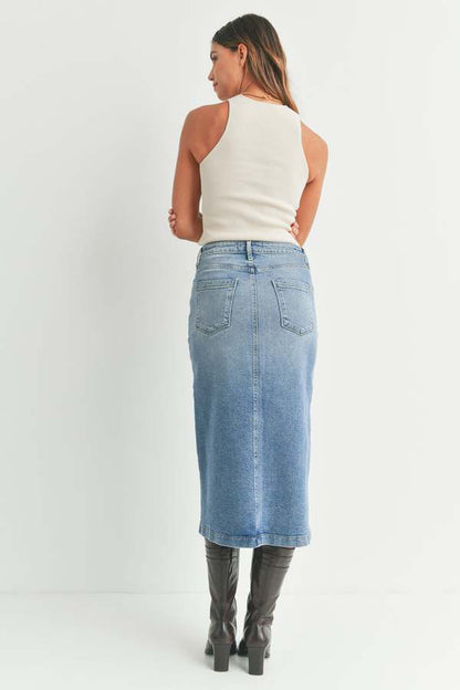 Utility Pocket Midi Skirt- Medium Denim