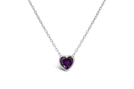 Bezel Heart Necklace- Amethyst/February