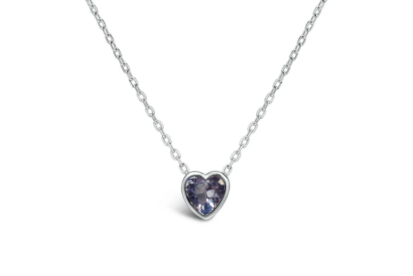 Bezel Heart Necklace- Aquamarine/March