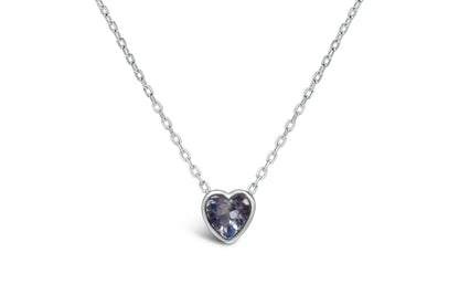 Bezel Heart Necklace- Aquamarine/March