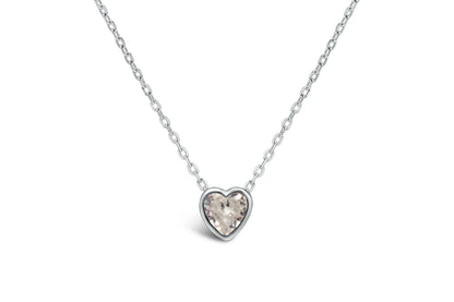 Bezel Heart Necklace- Clear CZ/April