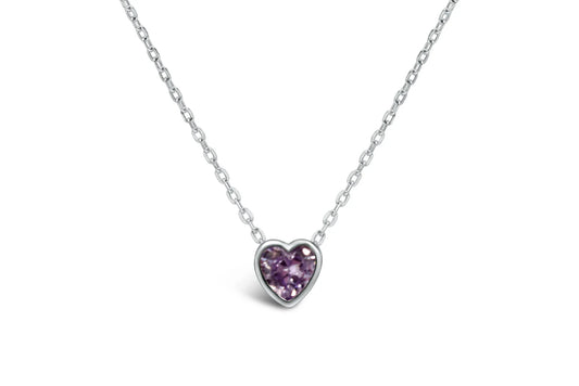 Bezel Heart Necklace- Alexandrite/Light Violet/ June