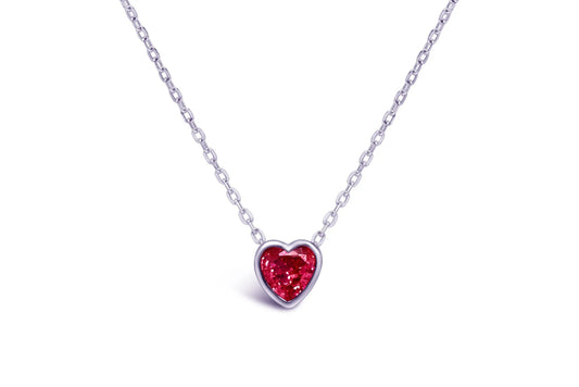 Bezel Heart Necklace- Ruby/July