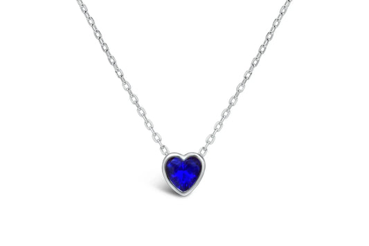 Bezel Heart Necklace- Sapphire/September