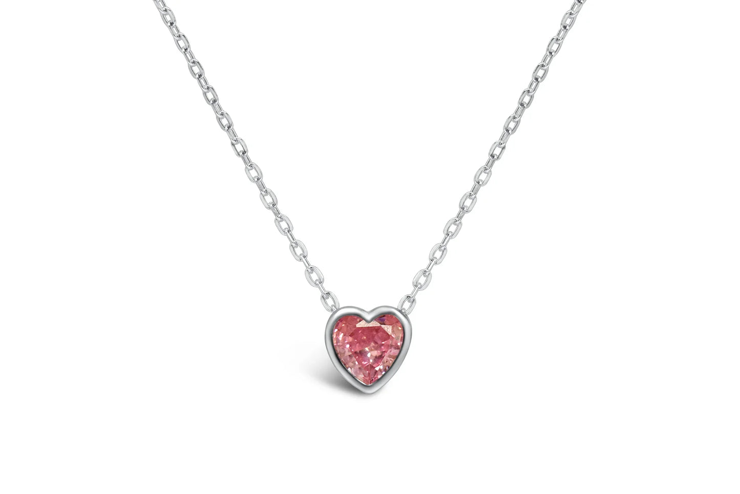 Bezel Heart Necklace- Pink Tourmaline/October