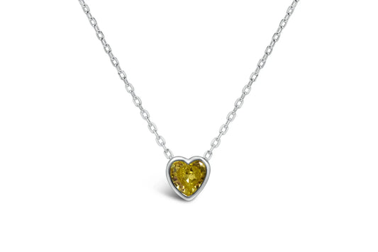 Bezel Heart Necklace- Citrine/November