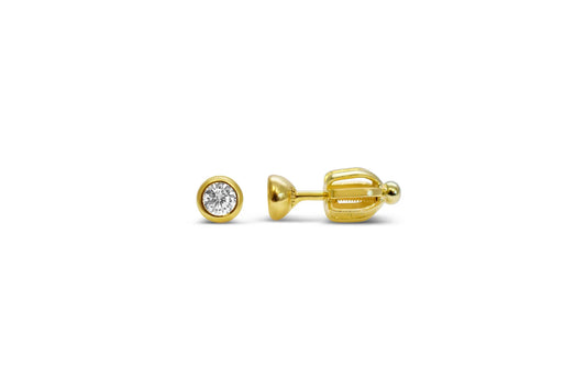 CZ Bezel Earring 3mm- Gold